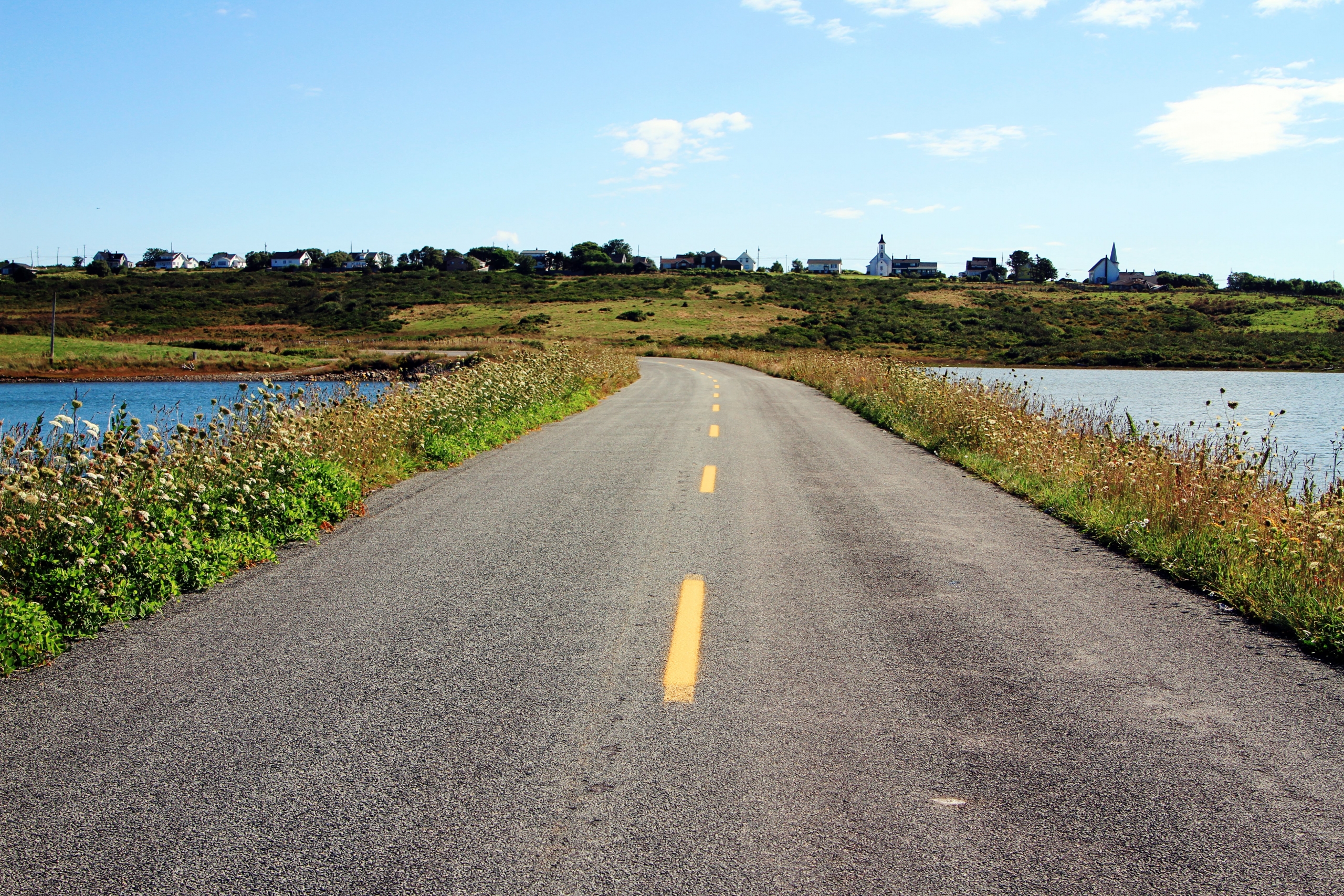 Road between two lakes