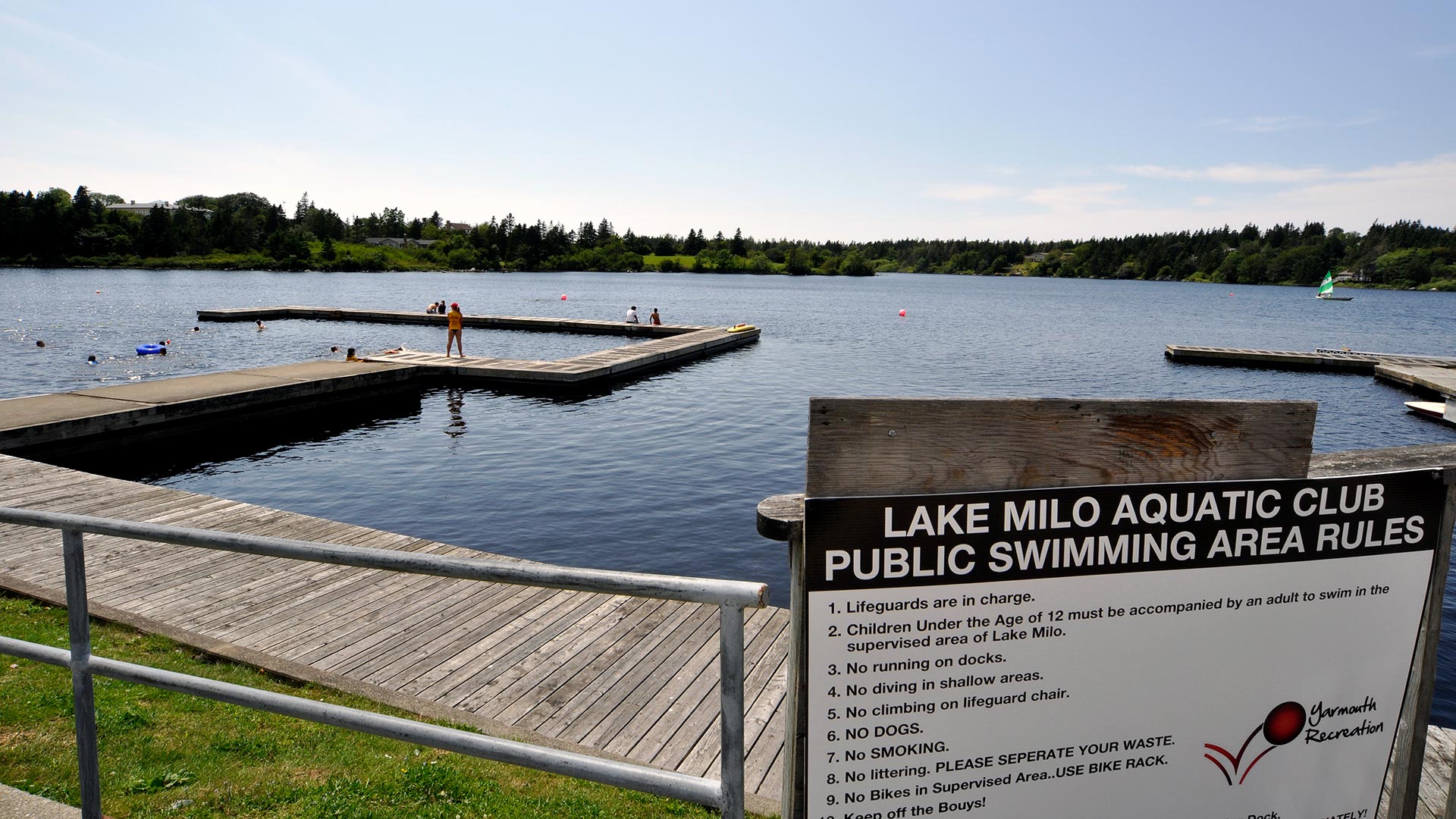 The wooden dock at the Lake Milo public swimming area